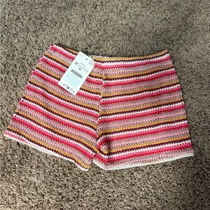 Zara Striped Crochet High Waist Shorts - Pink Multi
